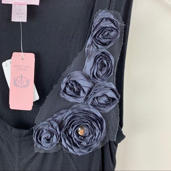Romeo & Juliet Couture Black Knit Tunic/Dress w/Floral Appliqué Chiffon‎ Hem NWT - Picture 3 of 9